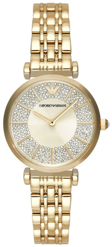 Emporio Armani Gianni T Bar Analog Crystals Gold Dial Gold Steel Strap Watch For Women - AR11608 Buy Now By Emporio Armani