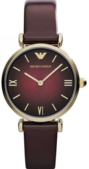 Emporio Armani Gianni T Bar Burgundy Dial Burgundy Leather Strap Watch For Women - AR1757 Buy Now By Emporio Armani