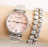 Emporio Armani Gianni T Bar Pink Mother of Pearl Dial Silver Steel Strap Watch For Women - AR1779 Buy Now By Emporio Armani
