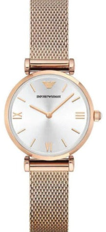 Emporio Armani Gianni T Bar Silver Dial Rose Gold Mesh Bracelet Watch For Women - AR1956 Buy Now By Emporio Armani