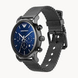 Emporio Armani Chronograph Blue Dial Gun Metallic Mesh Bracelet Watch For Men - AR1979 Buy Now By Emporio Armani