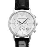 Emporio Armani Classic Chronograph Silver Dial Black Leather Strap Watch For Men - AR2432 Buy Now By Emporio Armani
