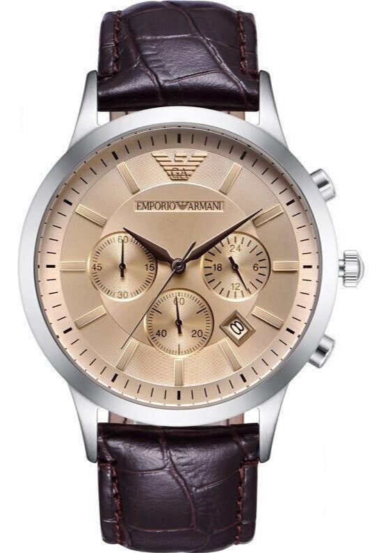 Emporio Armani Classic Chronograph Beige Dial Brown Leather Strap Watch For Men - AR2433 Buy Now By Emporio Armani