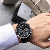 Emporio Armani Renato Chronograph Black Dial Black Leather Strap Watch For Men - AR2447 Buy Now By Emporio Armani
