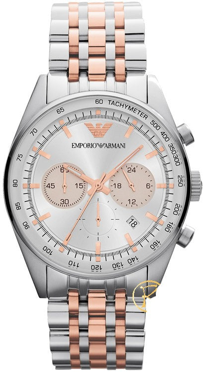 Emporio Armani Sportivo Chronograph Silver Dial Two Tone Steel Strap Watch For Men - AR5999 Buy Now By Emporio Armani