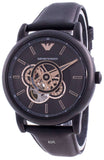 Emporio Armani Luigi Automatic Skeleton Black Dial Black Leather Strap Watch For Men - AR60012 Buy Now By Emporio Armani