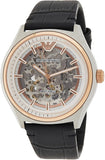 Emporio Armani Zeta Skeleton Automatic Silver Dial Black Leather Strap Watch For Men - AR60018 Buy Now By Emporio Armani