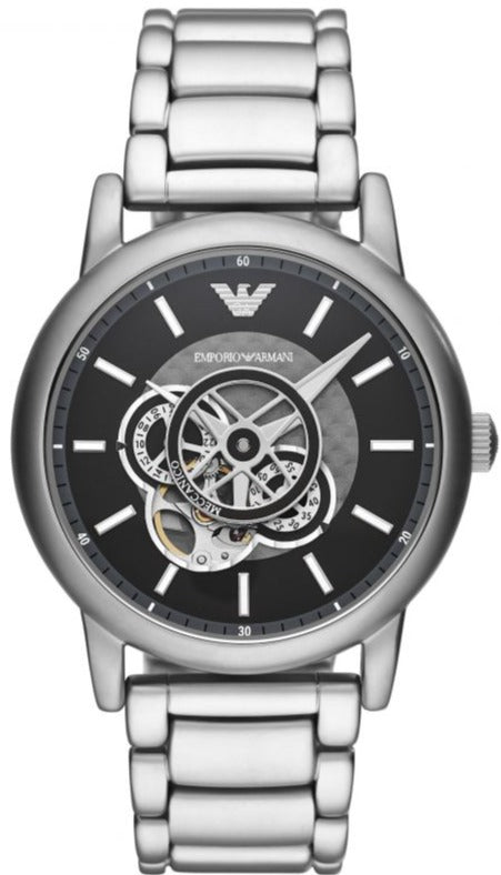 Emporio Armani Meccanico Automatic Skeleton Black Dial Silver Steel Strap Watch For Men - AR60021 Buy Now By Emporio Armani
