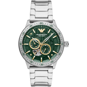 Emporio Armani Meccanico Chronograph Automatic Green Dial Silver Steel Strap Watch For Men - AR60053 Buy Now By Emporio Armani