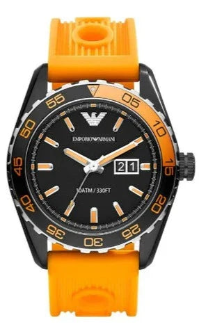 Emporio Armani Sportivo Quartz Black Dial Orange Rubber Strap Watch For Men - AR6046 Buy Now By Emporio Armani