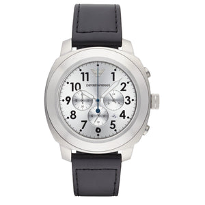 Emporio Armani Sportivo Chronograph Silver Dial Black Leather Strap Watch For Men - AR6054 Buy Now By Emporio Armani