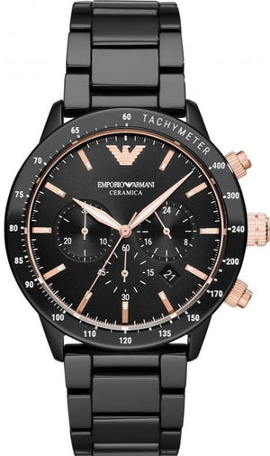 Emporio Armani Mario Ceramic Chronograph Black Dial Black Steel Strap Watch For Men - AR70002 Buy Now By Emporio Armani