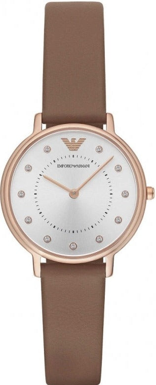 Emporio Armani Classic Analog Silver Dial Brown Leather Strap Watch For Women - AR8040 Buy Now By Emporio Armani