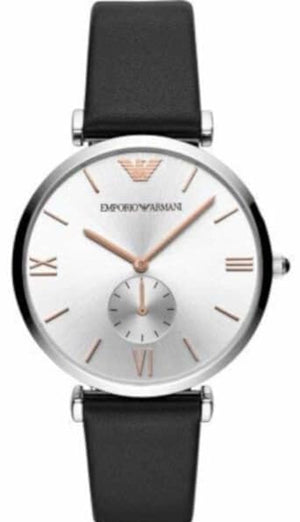 Emporio Armani Gianni T Bar Mother of Pearl Dial Black Leather Strap Watch For Women - AR90002 Buy Now By Emporio Armani