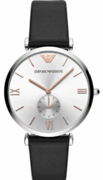 Emporio Armani Gianni T Bar Mother of Pearl Dial Black Leather Strap Watch For Women - AR90002 Buy Now By Emporio Armani