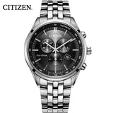 Citizen Eco Drive Chronograph Black Dial Silver Steel Strap Watch For Men - AT2140-55E Buy Now By Citizen