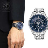 Citizen Eco Drive Chronograph Blue Dial Silver Steel Strap Watch For Men - AT2140-55L Buy Now By Citizen