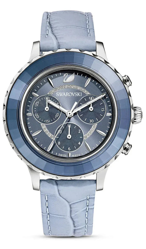 Swarovski Octea Lux Chrono Blue Dial Blue Leather Strap Watch for Women - 5580600 Buy Now By Swarovski