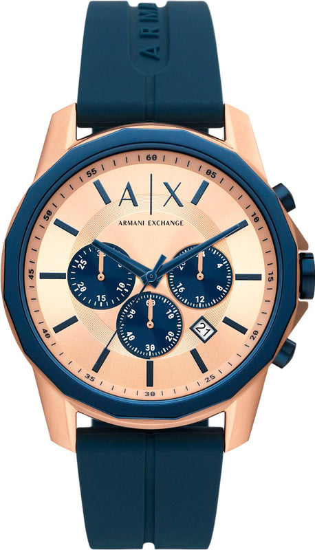 Armani Exchange Hampton Chronograph Rose Gold Dial Blue Silicone Strap Watch For Men - AX1730 Buy Now By Armani Exchange
