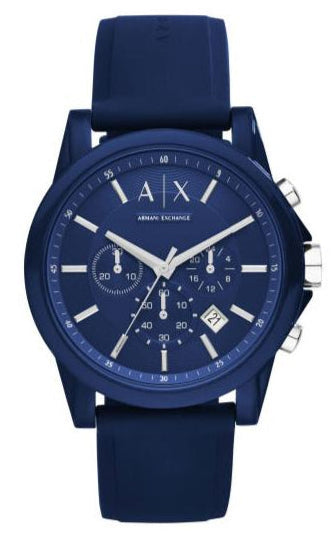 Armani Exchange Outerbanks Chronograph Blue Dial Blue Silicone Strap Watch For Men - AX1327 Buy Now By Armani Exchange
