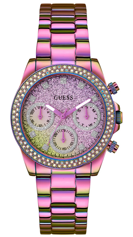 Guess Confetti Chronograph Crystals Multicolor Dial Purple Steel Strap Watch For Women - GW0483L5 Buy Now By Guess