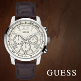 Guess Horizon Chronograph White Dial Brown Leather Strap Watch For Men - W0380G2 Buy Now By Guess