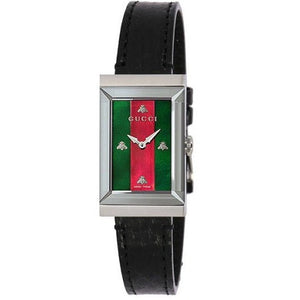 Gucci G-Frame Mother of Pearl Green & Red Dial Black Leather Strap Watch For Women - YA147403 Buy Now By Gucci