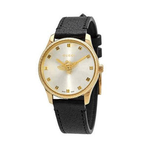 Gucci G Timeless Quartz Silver Dial Black Leather Strap Watch For Women - YA1265023 Buy Now By Gucci