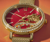 Fossil Jacqueline Dragonsteel Limited Edition Red Dial Gold Mesh Strap Watch for Women - ES5316 Buy Now By Fossil