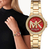 Michael Kors Camille Analog Red Dial Gold Steel Strap Watch For Women - MK7196 Buy Now By Michael Kors