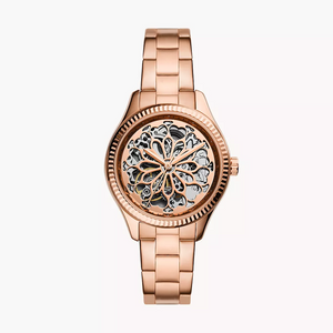 Fossil Rye Automatic Skeleton Rose Gold Dial Rose Gold Steel Strap Watch for Women - BQ3754 Buy Now By Fossil