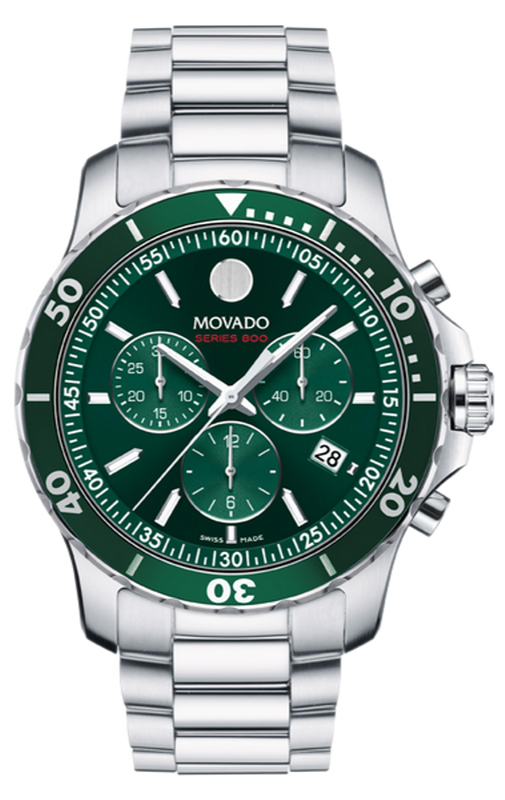 Movado Series 800 Chronograph Green Dial Silver Steel Strap Watch for Men - 2600179 Buy Now By Movado