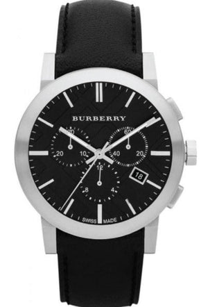 Burberry The City Chronograph Black Dial Black Leather Strap Watch for Men - BU9356 Buy Now By Burberry