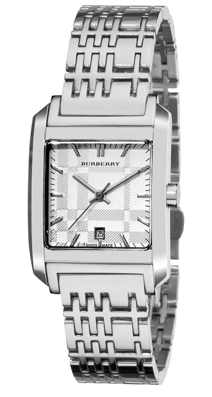 Burberry Nova Check Square White Dial Silver Steel Strap Watch for Women - BU1572 Buy Now By Burberry
