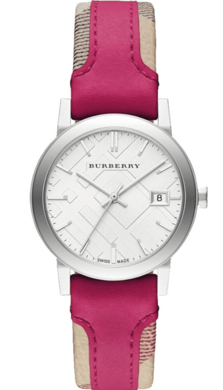 Burberry The City White Dial Haymarket Pink Leather Strap Watch for Women - BU9149 Buy Now By Burberry