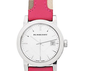 Burberry The City White Dial Haymarket Pink Leather Strap Watch for Women - BU9149 Buy Now By Burberry