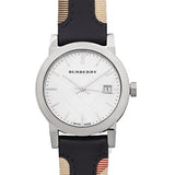 Burberry The City White Dial Black Haymarket Leather Strap Watch for Women - BU9150 Buy Now By Burberry