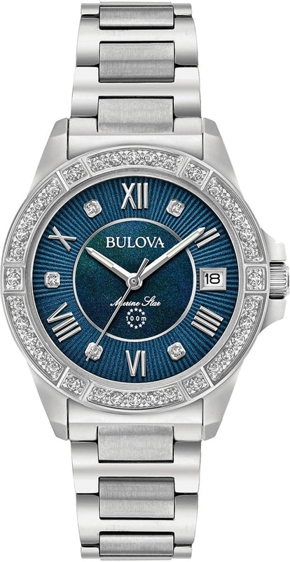 Bulova Marine Star Blue Dial Silver Steel Strap Watch for Women - 96R215 Buy Now By Bulova