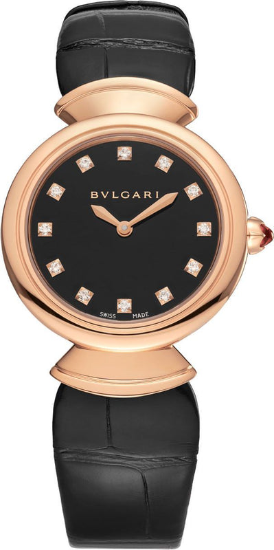 Bvlgari Divas Dream Quartz Diamonds Black Dial Black Leather Strap Watch for Women - DREAM102841 Buy Now By Bvlgari
