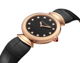 Bvlgari Divas Dream Quartz Diamonds Black Dial Black Leather Strap Watch for Women - DREAM102841 Buy Now By Bvlgari
