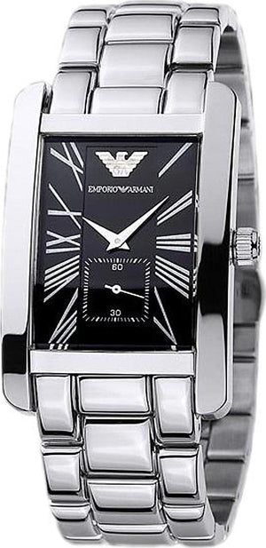 Emporio Armani Classic Black Dial Silver Stainless Steel Strap Watch For Men - AR0156 Buy Now By Emporio Armani