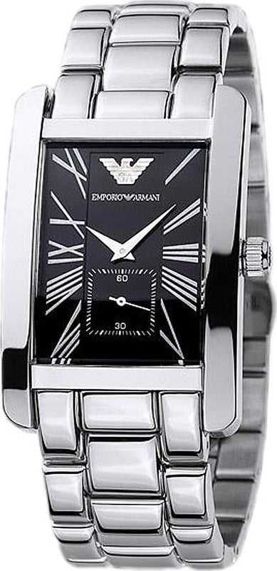 Emporio Armani Classic Black Dial Silver Stainless Steel Strap Watch For Men - AR0156 Buy Now By Emporio Armani