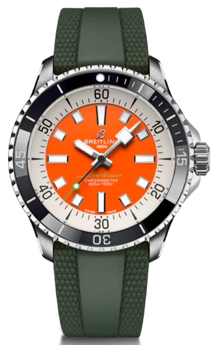 Breitling Superocean Automatic 42mm Kelly Slater Limited Edition Orange Dial Green Rubber Strap Watch for Men - A173751A101S1 Buy Now By Breitling