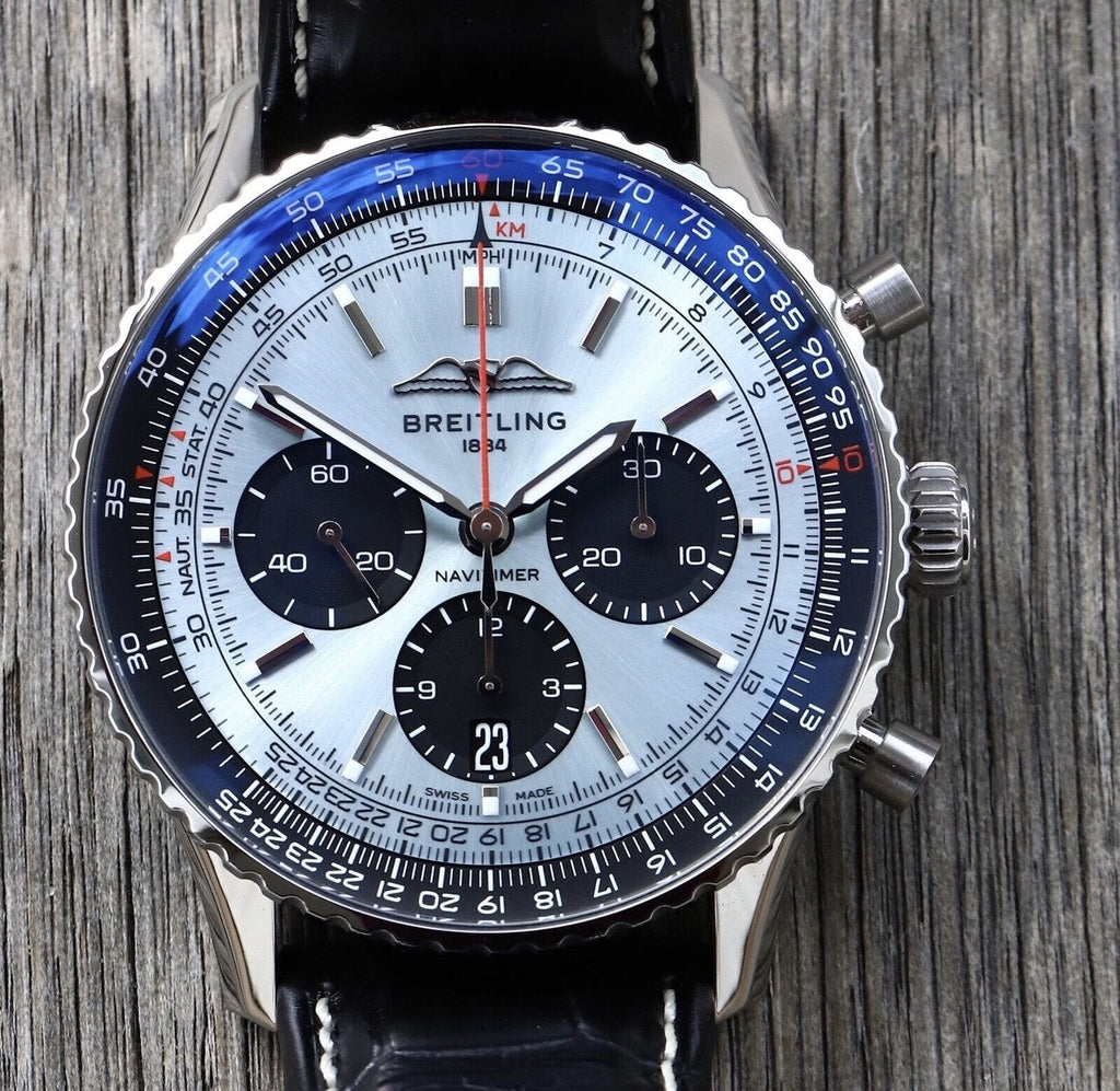Breitling Navitimer B01 Chronograph 43 Blue Dial Black Leather Strap Watch for Men - AB0138241C1P1 Buy Now By Breitling