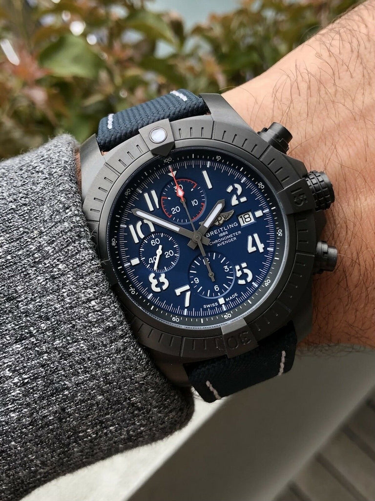 Breitling Super Avenger Chronograph 48 Night Mission Blue Dial Blue Leather Strap Watch for Men - V13375101C1X2 Buy Now By Breitling