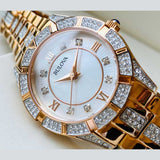 Bulova Crystal Mother of Pearl Dial Rose Gold Steel Strap Watch for Women - 98L197 Buy Now By Bulova