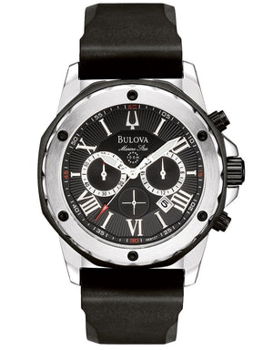 Bulova Marine Star Chronograph Black Dial Black Rubber Strap Watch for Men - 98B127 Buy Now By Bulova