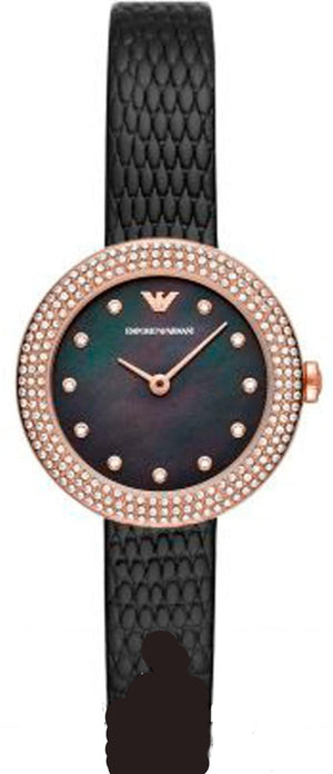 Emporio Armani Aviator Crystals Mother of Pearl Black Dial Black Silicon Strap Watch For Women - AR11373 Buy Now By Emporio Armani