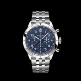 Breitling Super Avi B04 Chronograph GMT 46 Tribute to Vought F4U Corsair Blue Dial Silver Steel Strap Watch for Men - AB04451A1C1A1 Buy Now By Breitling
