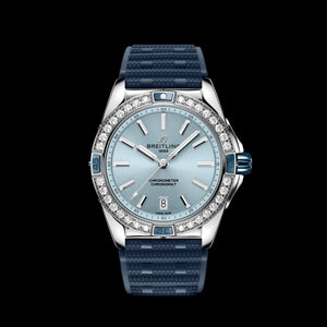 Breitling Super Chronomat Automatic 38 Diamonds Blue Dial Blue Rubber Strap Watch for Women - A17356531C1S1 Buy Now By Breitling